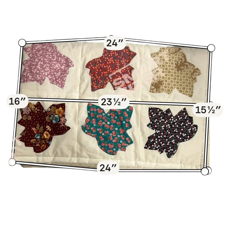 Handmade Leaf Applique Scrappy Patchwork Quilt Cottagecore Wall Hanging 32x48